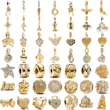 全新925銀金蝴蝶結,玫瑰珠自行車鐵塔吊墜,適合歐洲原創手鍊DIY精緻首飾 10 最佳銷售 歐洲珠子 - №3