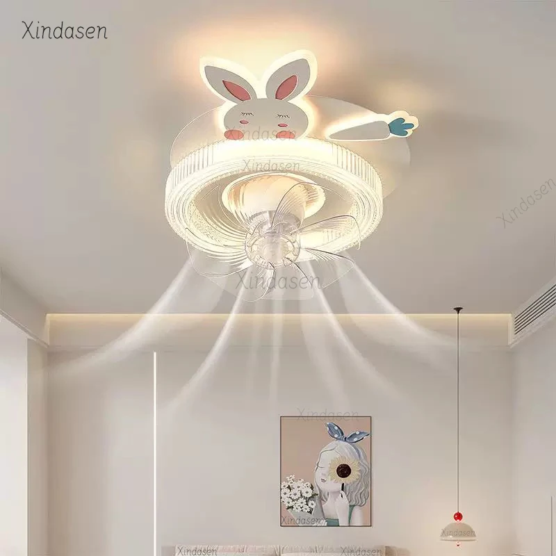 

Детский потолочный вентилятор с подсветкой в виде мультяшного кролика, люстра для детской комнаты, потолочный вентилятор с подсветкой и пультом управления для мальчиков и девочек