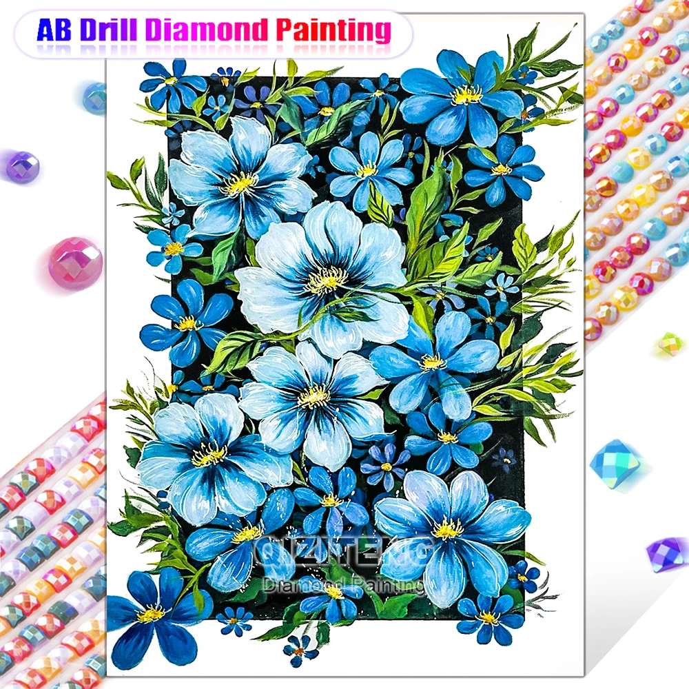 AB Diamond Painting 2024 New Series Blue Flowers Diamond Embroidery Mosaic Cross Stitch Kits DIY Art Home Decoration Gift