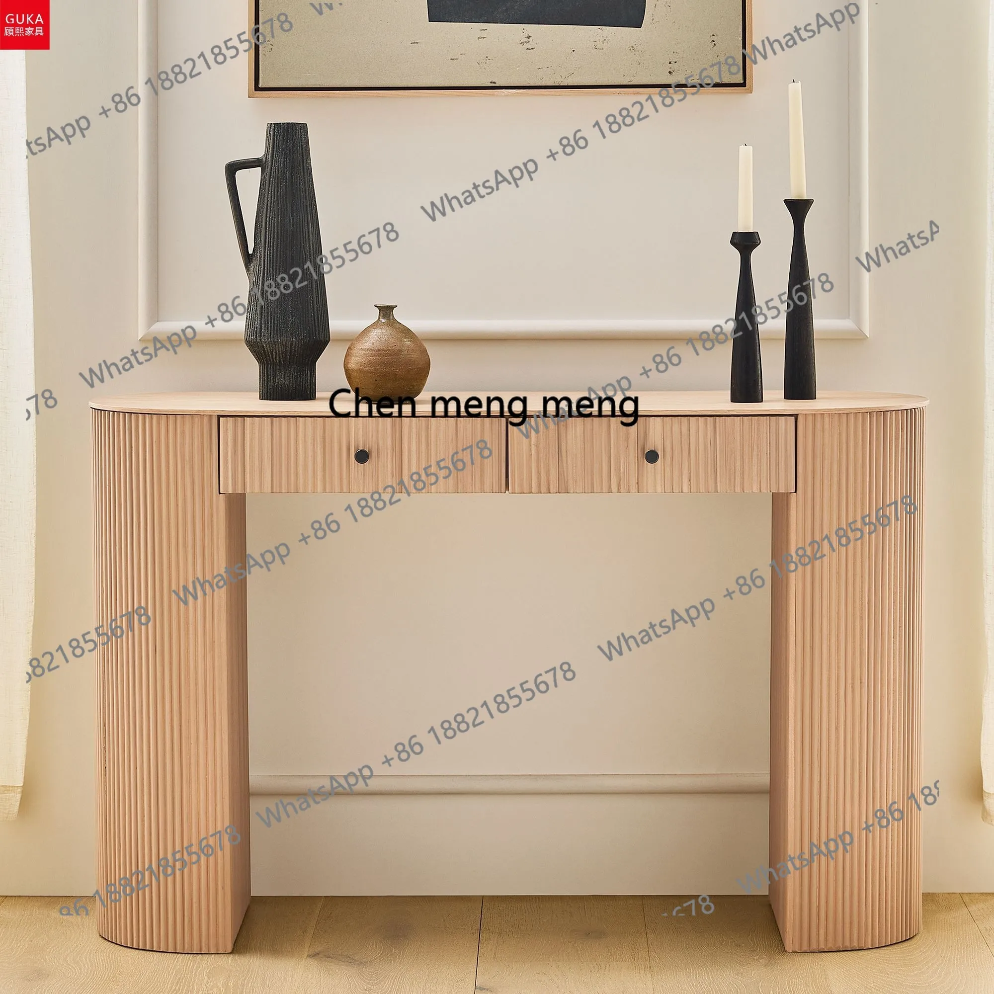 

Entrance American retro solid wood foyer cabinet modern entrance table against the wall strip table