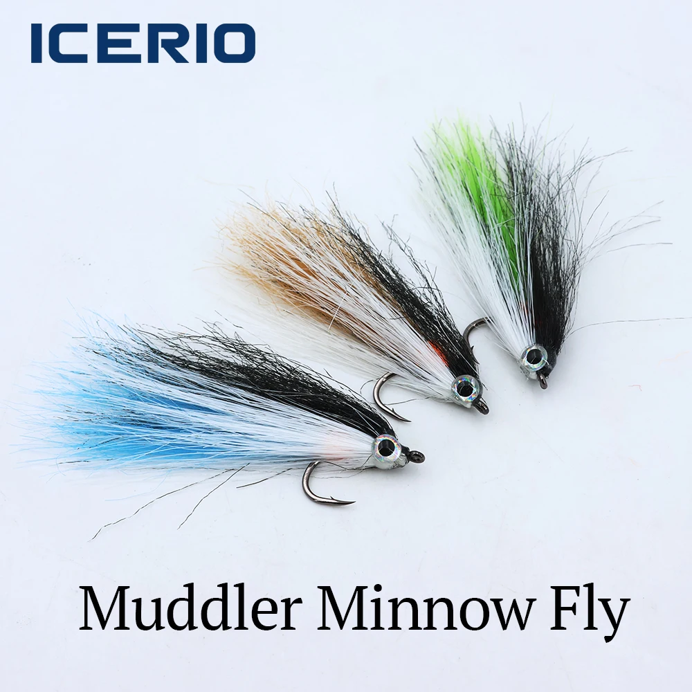 ICERIO 4er-Set Köderfisch-Streamer-Fliegen mit UV-Leuchtpunkt, 3-farbige Kunsthaar-Minnow-Köder für Barsch, Hecht, Forelle, Süß- und Salzwasserfischen
