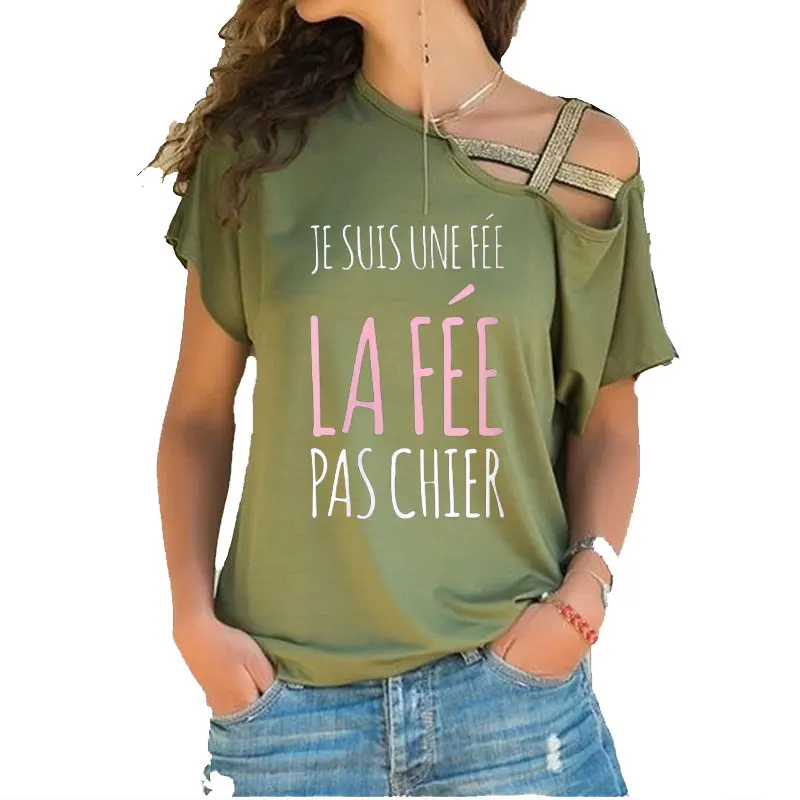France Funny Letter Manche Courte Humour Je Suis Une Fée Graphic T-shirt Girl Y2K Harajuku irregular Tee Tops