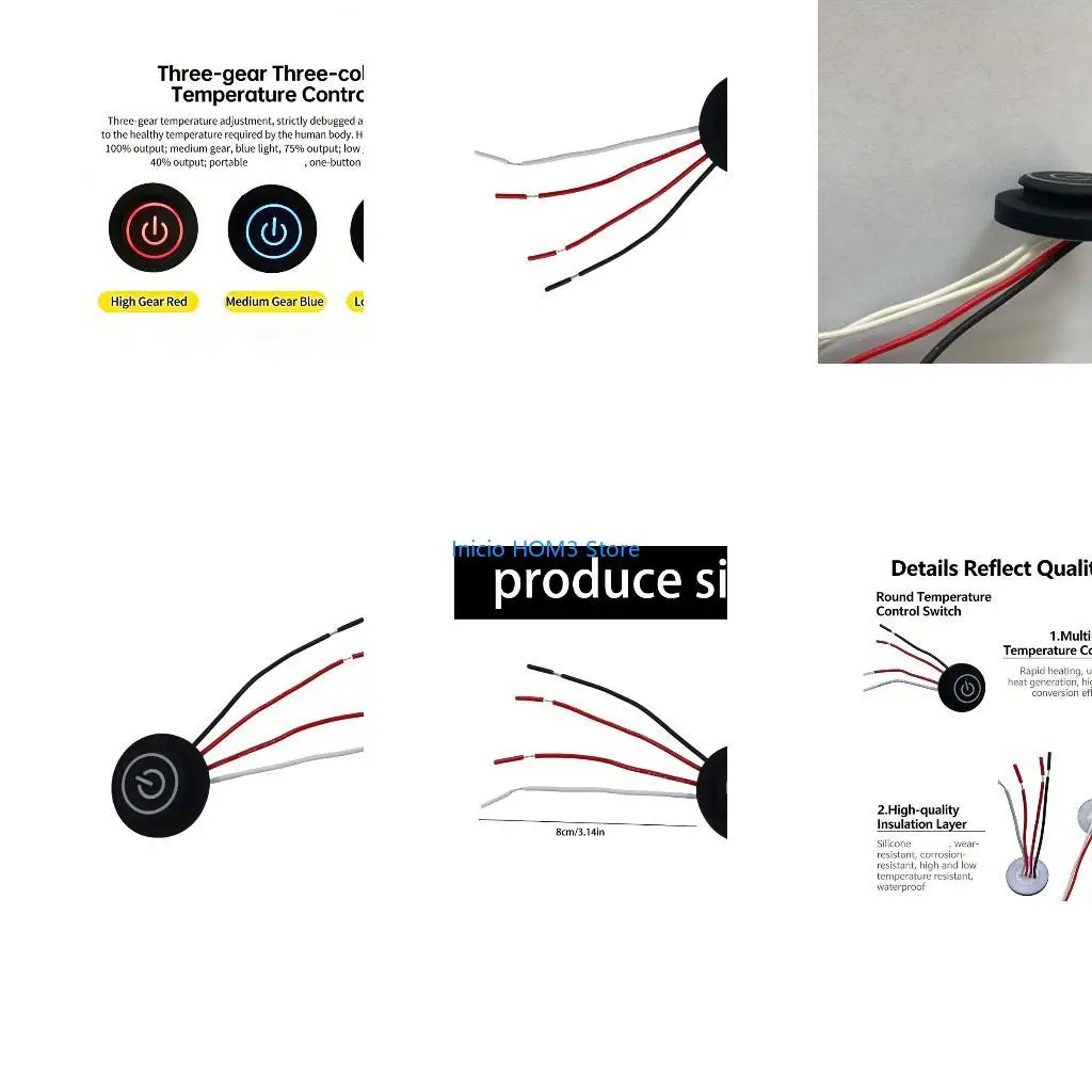 A5YD Compact 4 Line Temperature Control Switches 3 Gear Round Silicone Button