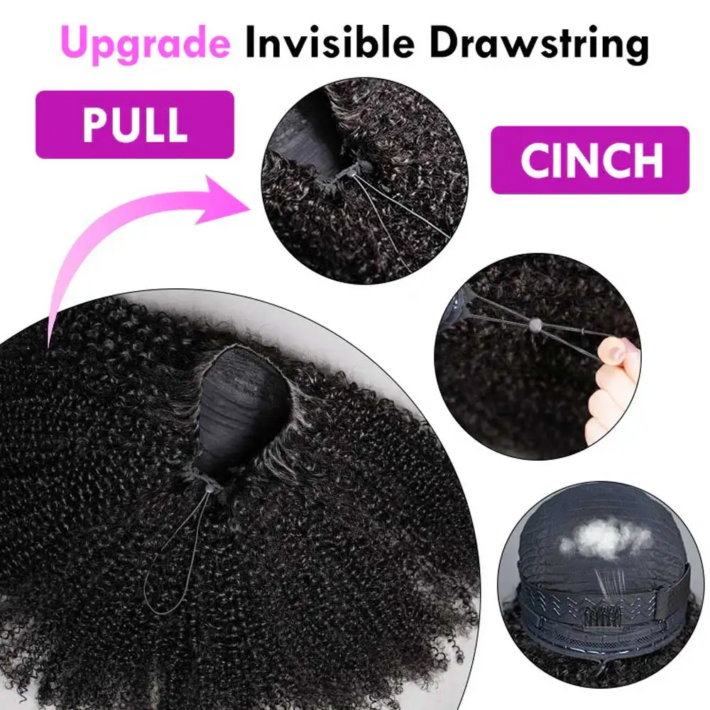 Afro Kinky Curly Half Wigs Human Hair Upgrade Wear & Go Half Wig With Drawstring Seamless Clip Ins Flip Over Curly Hair wigs
