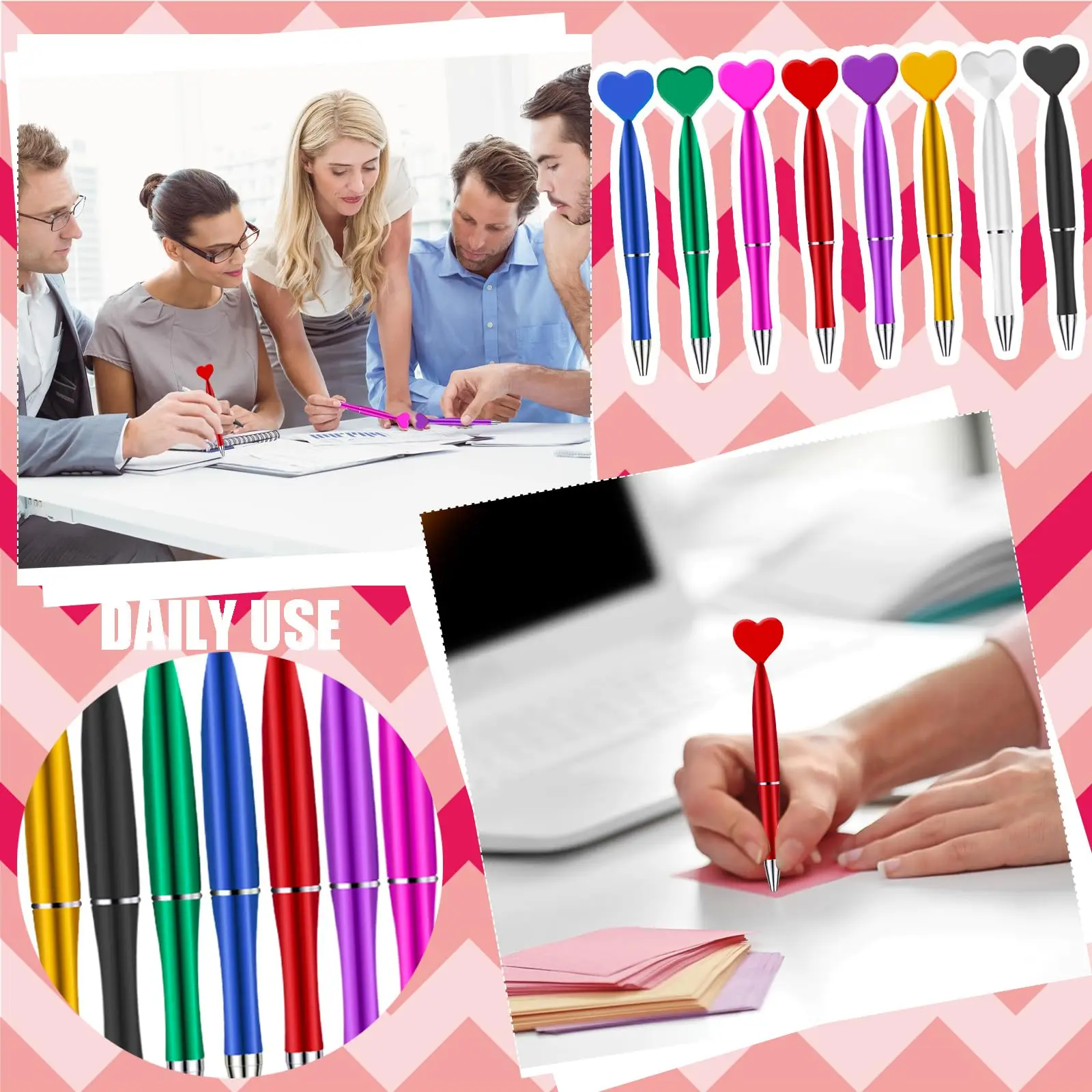 64Pcs Valentine's Day Heart Shaped Pens Multi Colors Heart Ballpoint Pens Black Ink Decorative Cute Pens Office Pens for Women