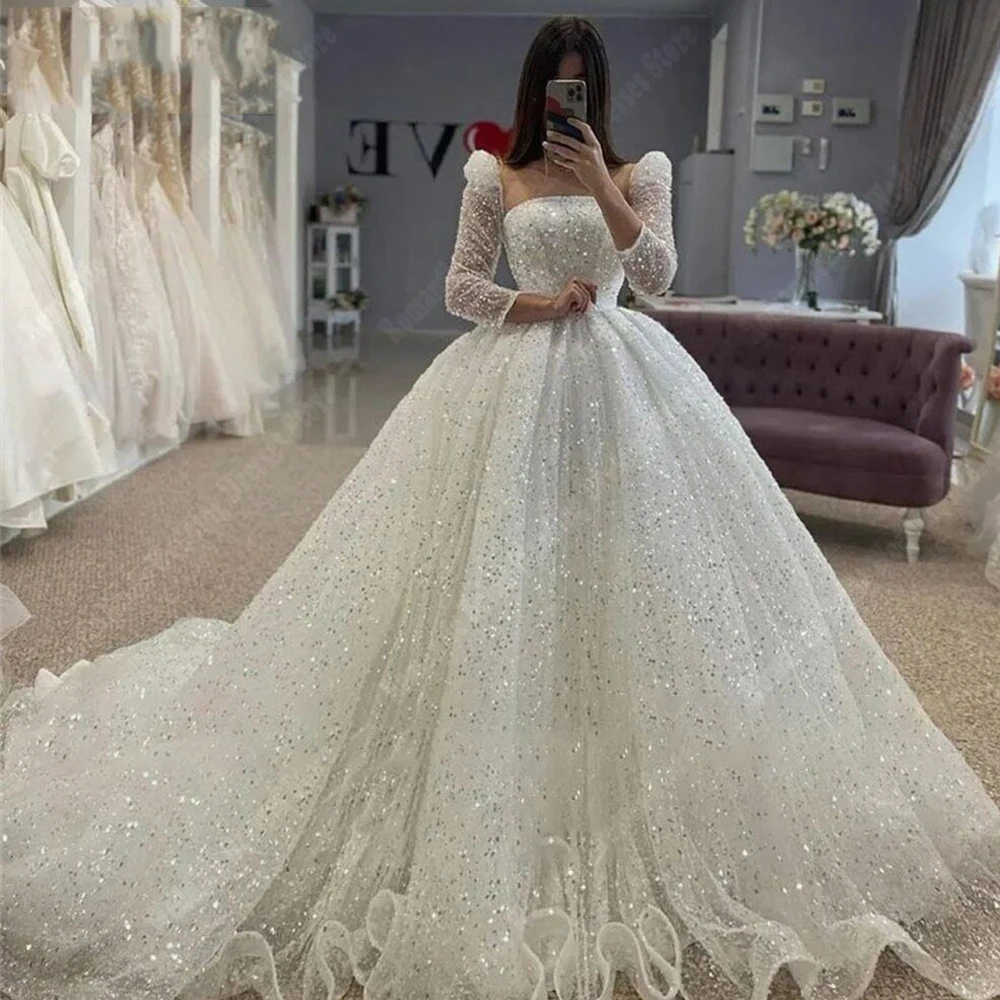 Tulle Surface Wedding Dresses Square Neck Large Skirt Hem Romantic Princess Wedding Gowns Mopping Length Vestidos De Novias 2025