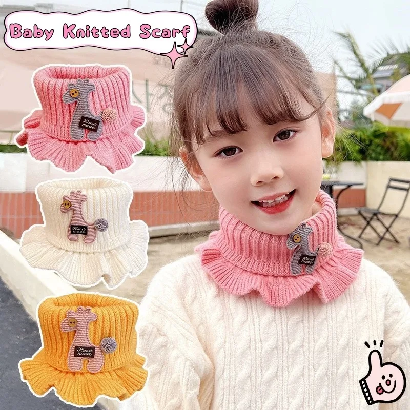 Warm Baby Knitted Scarf Cartoon Giraffe Ruffle Neck Girls Kids Winter Scarves Collar Circle Outdoor Winter Scarfs