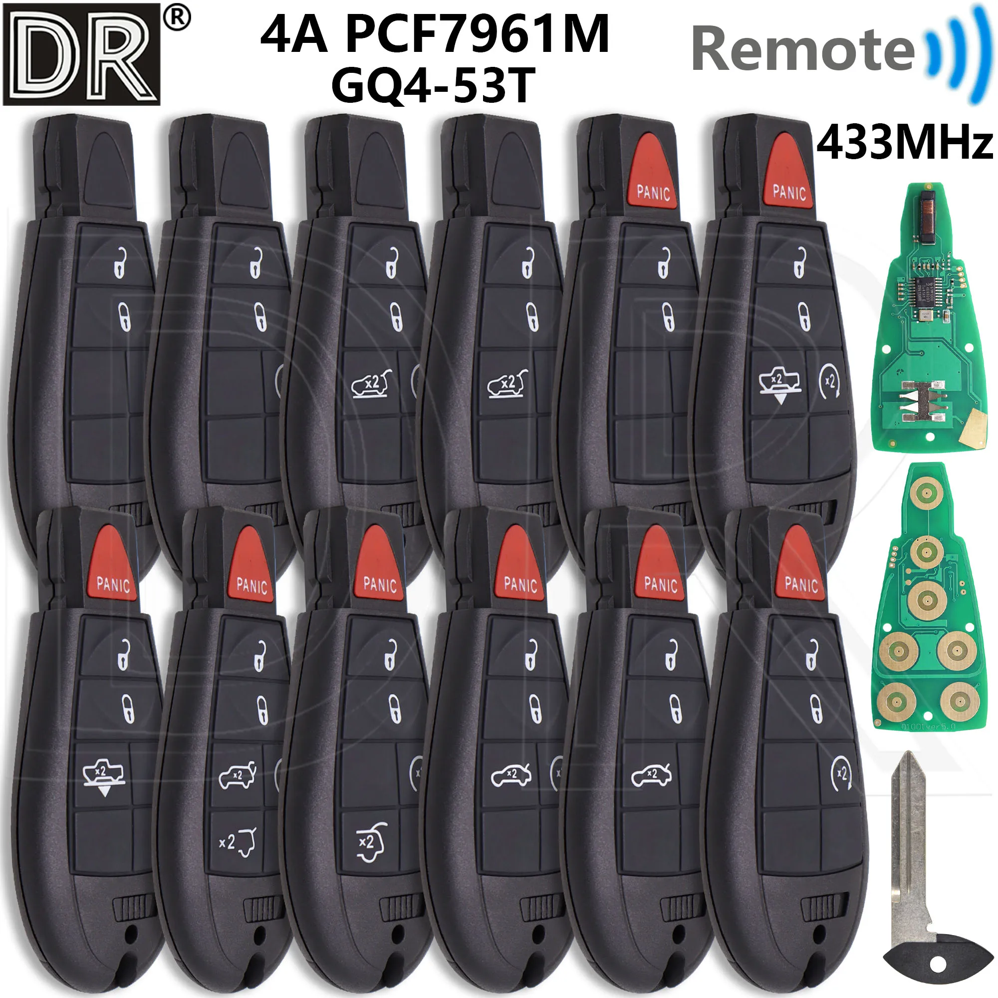 Great 4A PCF7961M GQ4-53T 433MHz Car Remote Control Smart Key For Jeep Cherokee Sport KL Chrysler Town & Country Dodge RAM