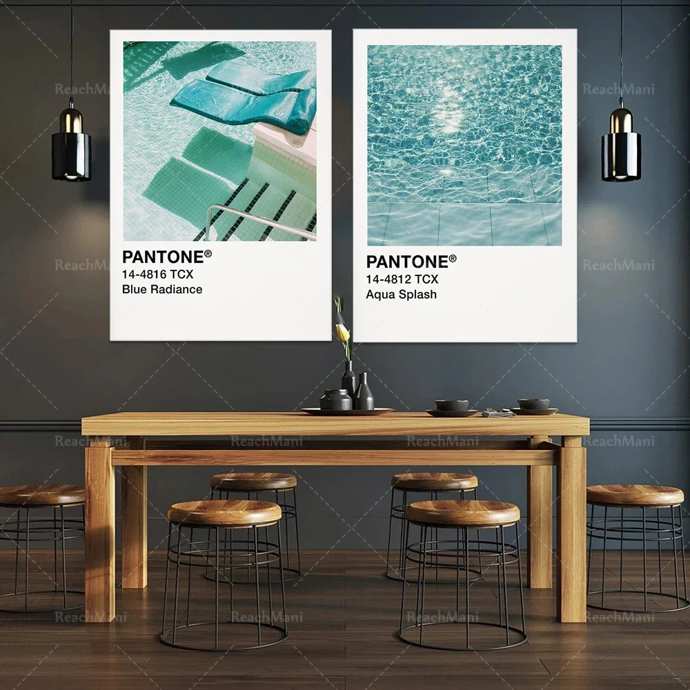 Pantone Poster, Aqua Splash Print | Blue Rays Summer Aesthetic Poster | Swimming Pool Print | Summer Decoration | Blue Green Pan