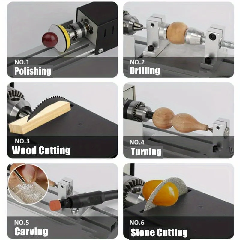 Mini Lathe Machine Tool, 12-24V Woodworking DIY Wood Lathe Milling Machine - Grinding Polishing Beads Drill Rotary Tool Set