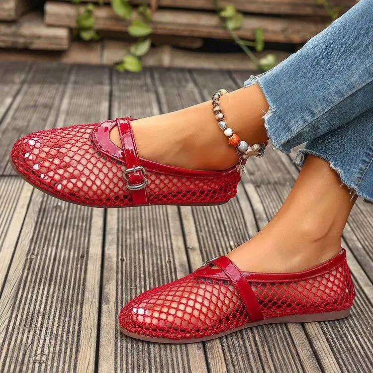 Women Mesh Ballet Flats Fishnet Ballerina Flats Comfortable Round Toe Ballet Shoes Breathable Casual Walking Shoes Zapatos Mujer view 5