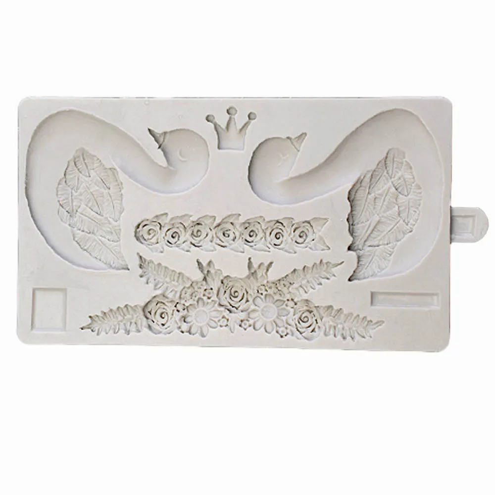 Swan Crown Silicone Fondant Mould Lace Rose Sugarcraft Border Cake Topper  Baking Decoration Mold