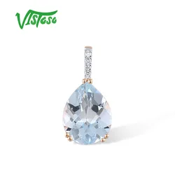 VISTOSO Genuine 14K 585 Rose Gold Pendant For Women Sparkling Pear Shape Natural Sky Blue Topaz Diamonds Daily Fine Jewelry