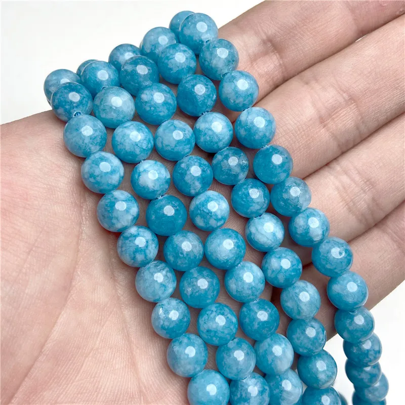 4 6 8 10 12mm Angel stone Blue Chalcedony Stone Angelite Round loose spacer Bead For Jewelry Making Bracelet Necklace 15 Inches