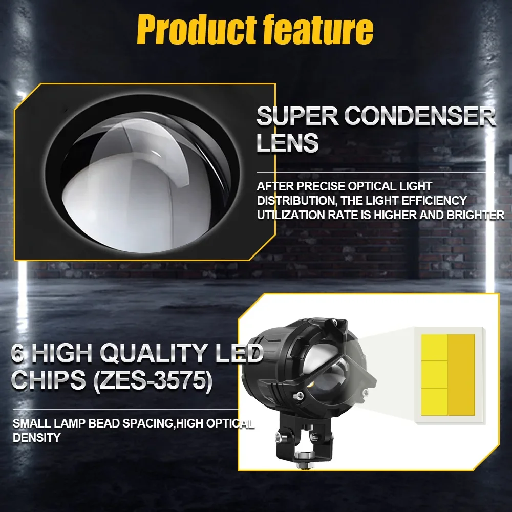 

Good Motorcycle Locomotive LED Spotlight Two-color Lens External Work Far and Near Light Motorcycle Modification Light