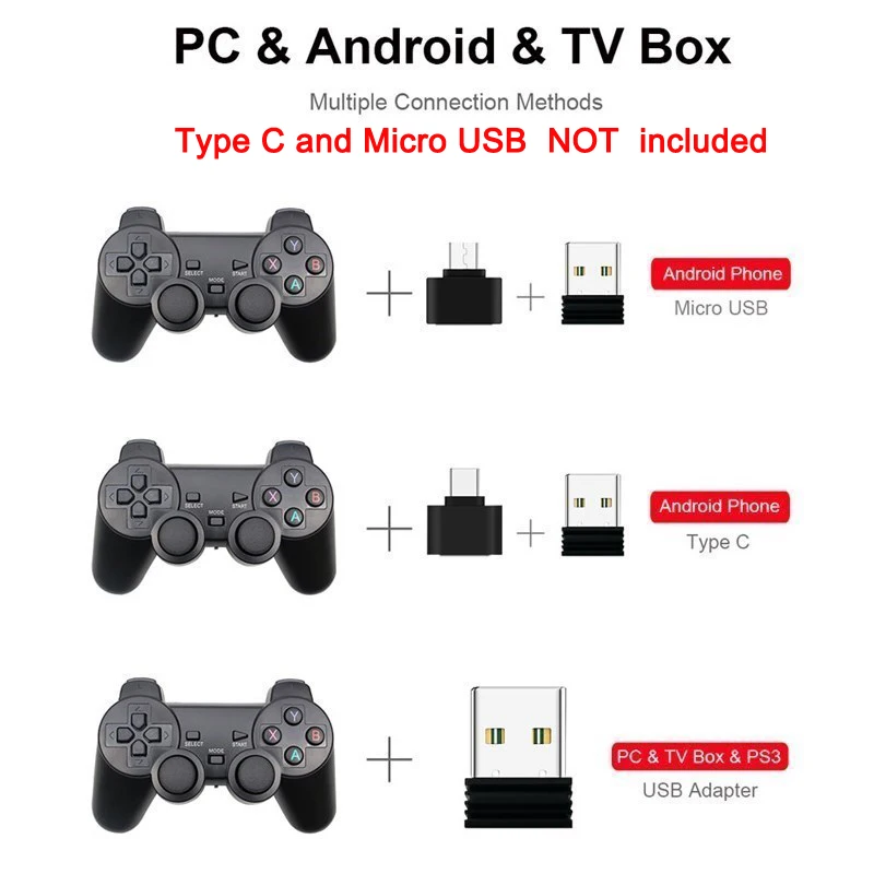 Bezprzewodowy pad do gier PC na PS3 Android telefon TV, pudełko 2.4G bezprzewodowy Joystick Joypad USB PC kontroler gier dla Xiaomi OTG inteligentny telefon