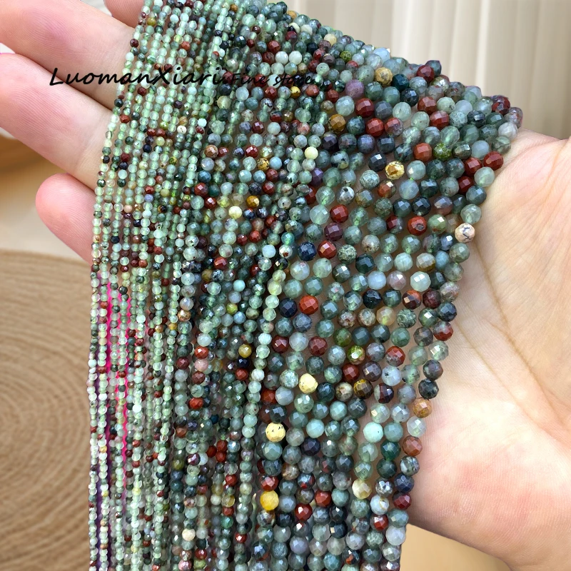 Faceted Round Natural Stone African Blood Jasper 2 3 4MM Loose Spacer Beads for Jewelry Making Diy Bracelets Charms Accessories