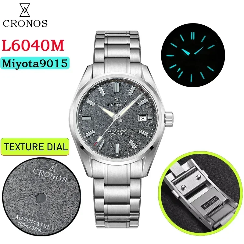 

Cronos L6040 Мужские часы Miyota 9015 Механизм с сапфировым стеклом Светящиеся водонепроницаемые 100 м 39 мм Автоматические механические часы