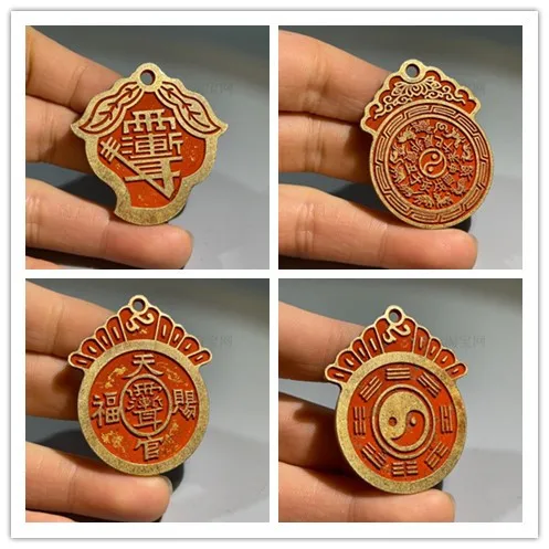 

Taoist copper rain gradually ear, zodiac spirit brand, brass cinnabar carving process, special-shaped pendant coins, spend money