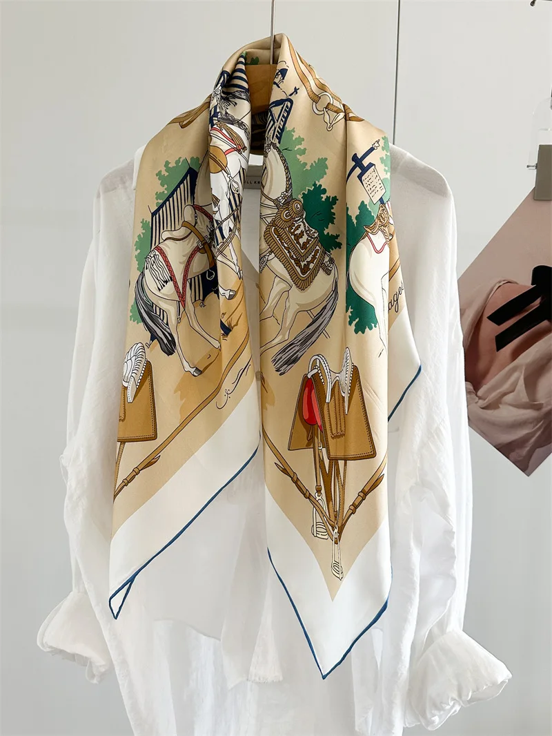 

100% Silk Scarf 90CM Luxury Designer Scarves Rolled Edges Bandanas Shawls Spring Shawls Hair Neck Accessories 35"