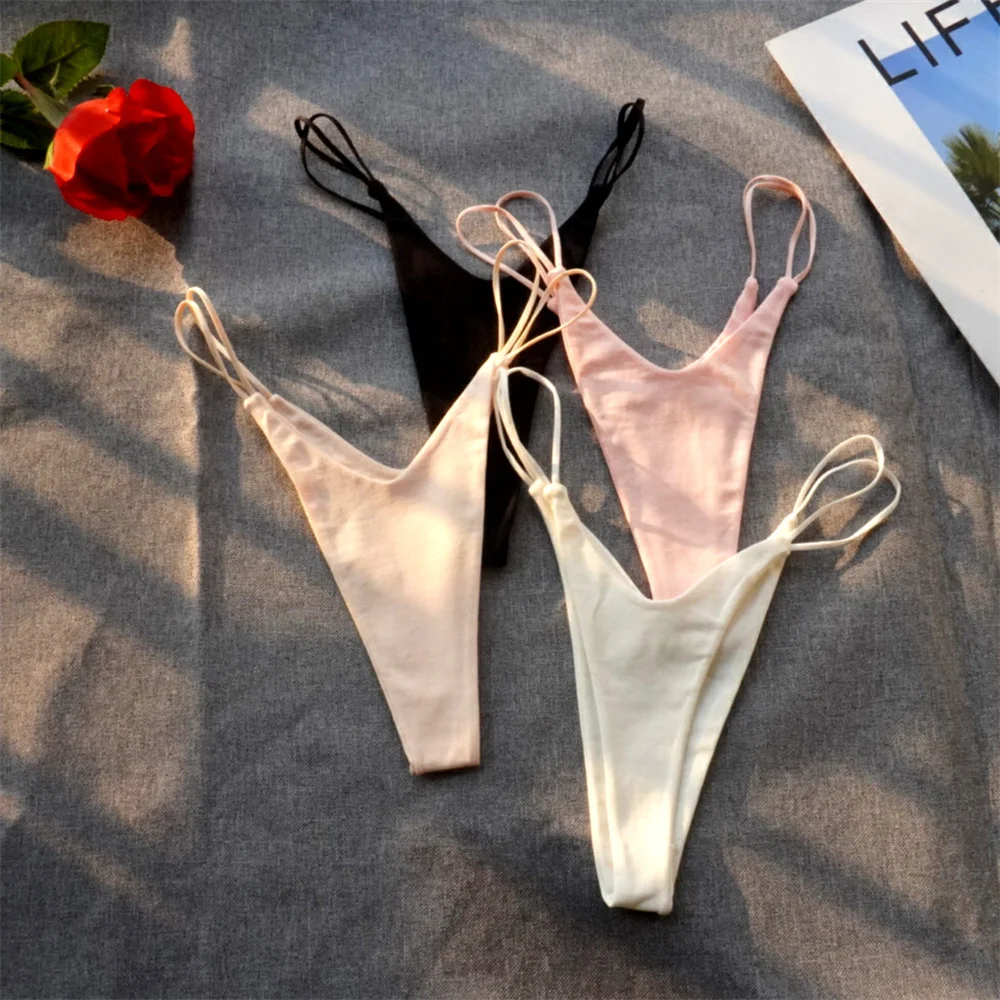 1/2 ks brazilské dámské bavlněné tanga sexy kalhotky dámské kalhotky jednobarevné tangá - náhled 2