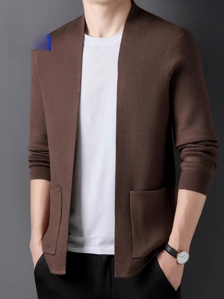 

Мужской вязаный кардиган Lormen из шелка и шерсти, однотонный, без пуговиц и воротника, модная верхняя одежда для весны и осени