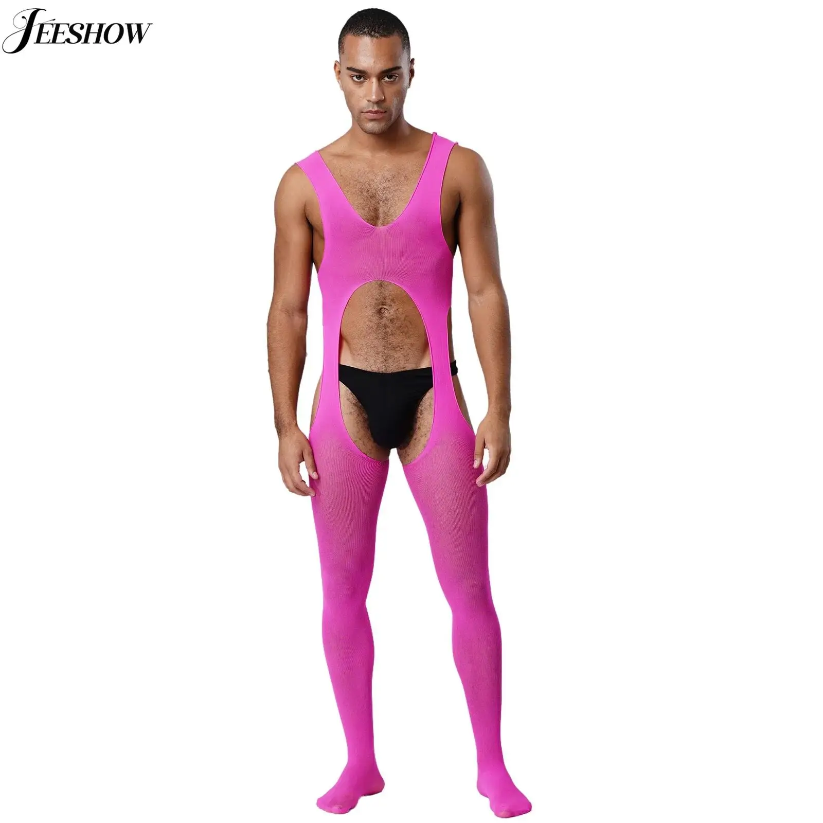 

Mens Sissy Sexy Lingerie Bodystockings See Through Hollow Out Sleeveless Open Crotch Bodysuit Sheer Mesh Tank Unitard Nightwear