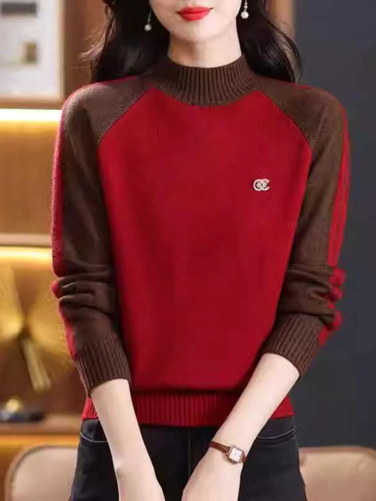 Pull tricoté ample à col haut pour femme, couleur Blo Base irt Faionable et Sli, automne et hiver