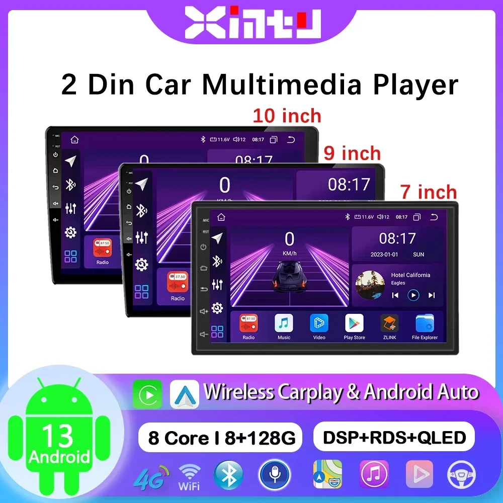 Xintu 2Din Android 7/9/10 inch Universal Stereo Bluetooth GPS Multimedia Player For Nissan Toyota Kia VW QLED IPS Carplay Radio