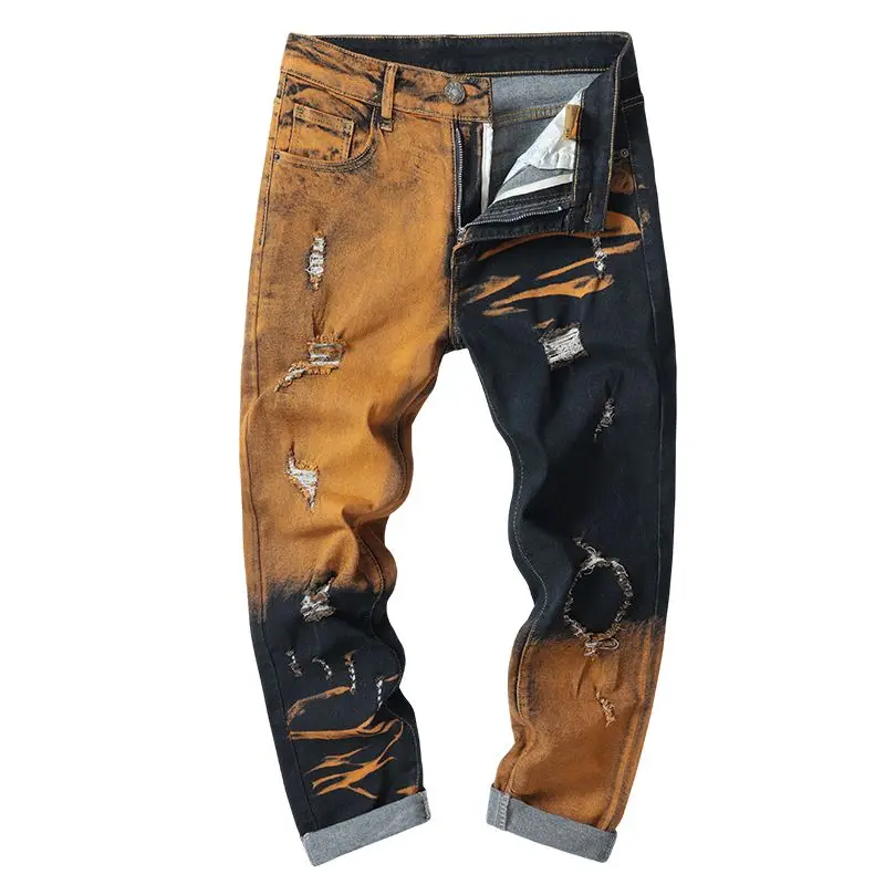 جينز كاكي عصري على الطراز الأمريكي، سراويل مستقيمة الساق للرجال، سراويل كبيرة الحجم بجيب شخصي، جينز قديم