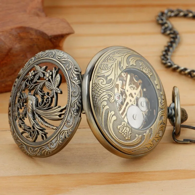 Men's mechanical movement Roman digital pocket watches, single-open and double-open case mechanical movement pocket watches