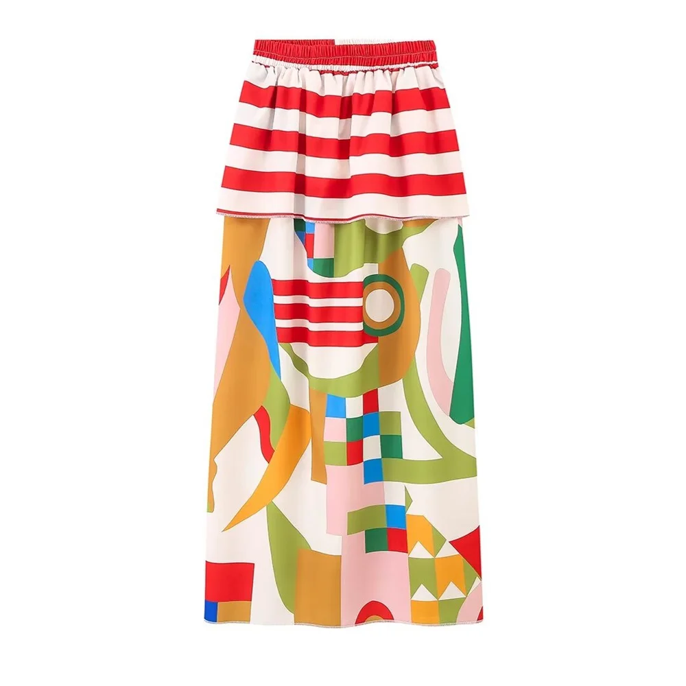 Taop&Za 2024 Spring New Product Women's Fashion and Casual Versatile Double layered Printed Spliced Skirt