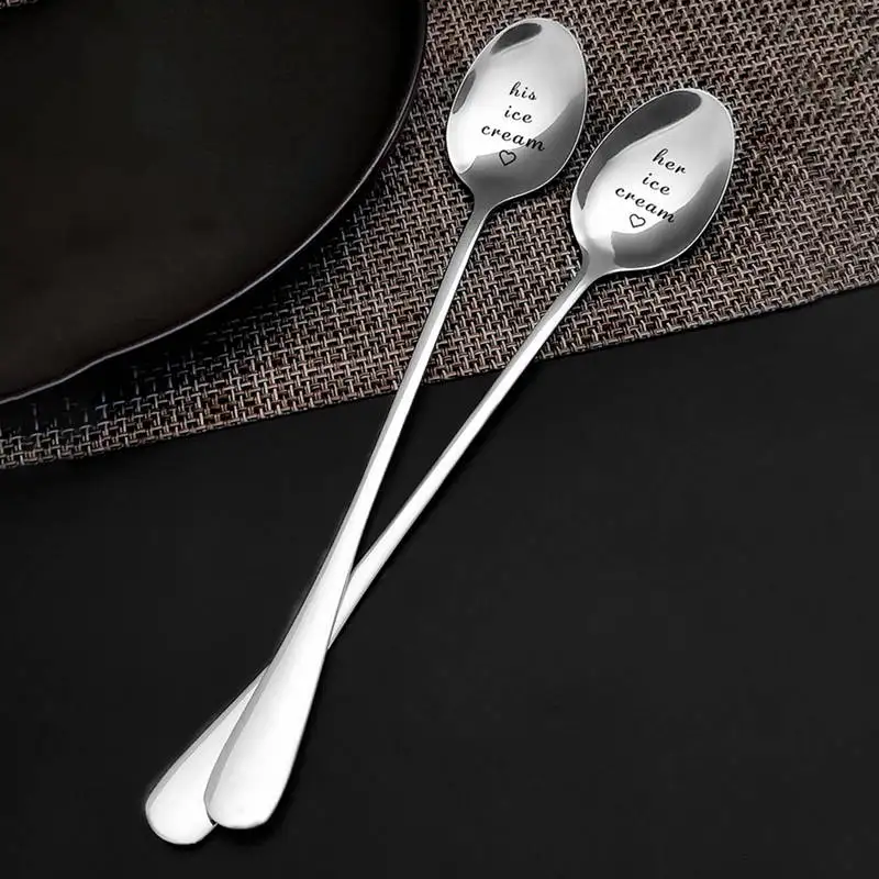 Stainless Steel Spoons His/Her Ice Cream Dessert Coffee Tea Stirring Spoon For Kitchen Tableware Wedding Anniversary Gift