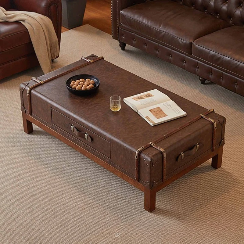 

Coffee table solid wood rattan wood strips storage guest coffee table table hall American retro