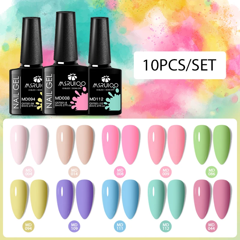 MSRUIOO, 10 Uds., juego de esmalte de uñas en Gel, suministros para uñas, colorido, rosa, rojo, desnudo, colorido, Nail Art, uñas en Gel, Kits de manicura de larga duración