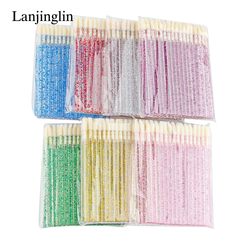 50 Pcs Disposable Glitter Eyelash Extension Cleaning Brushes Crystal Micro Lip Gloss Applicator Cleaner Makeup Tools Lip Brushes