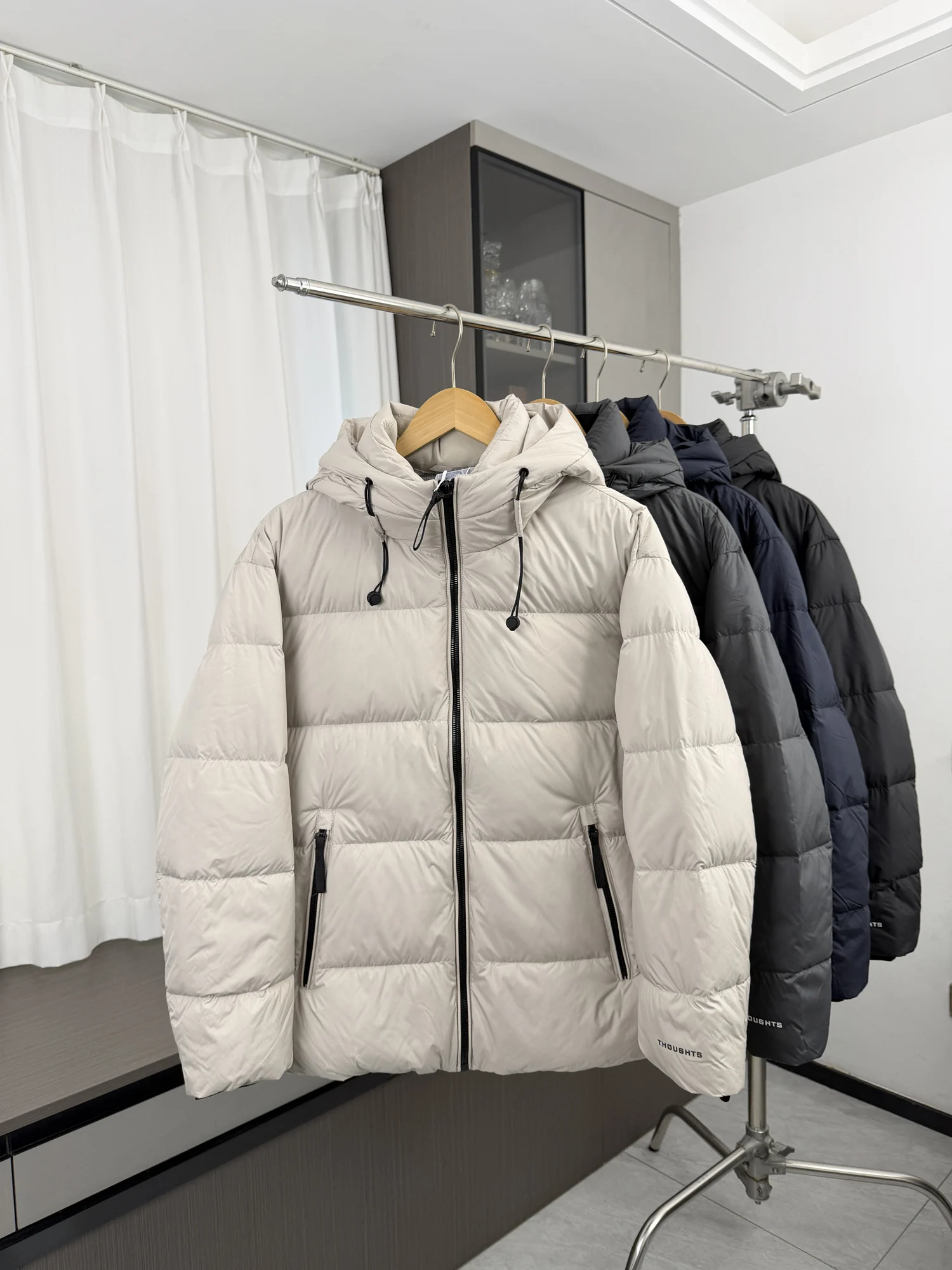 Men's down Jacket Hooded Outdoor Winter Warmth Reflective Goose down Waterproof Windproof Fashionable Urban Style Long Sleeve