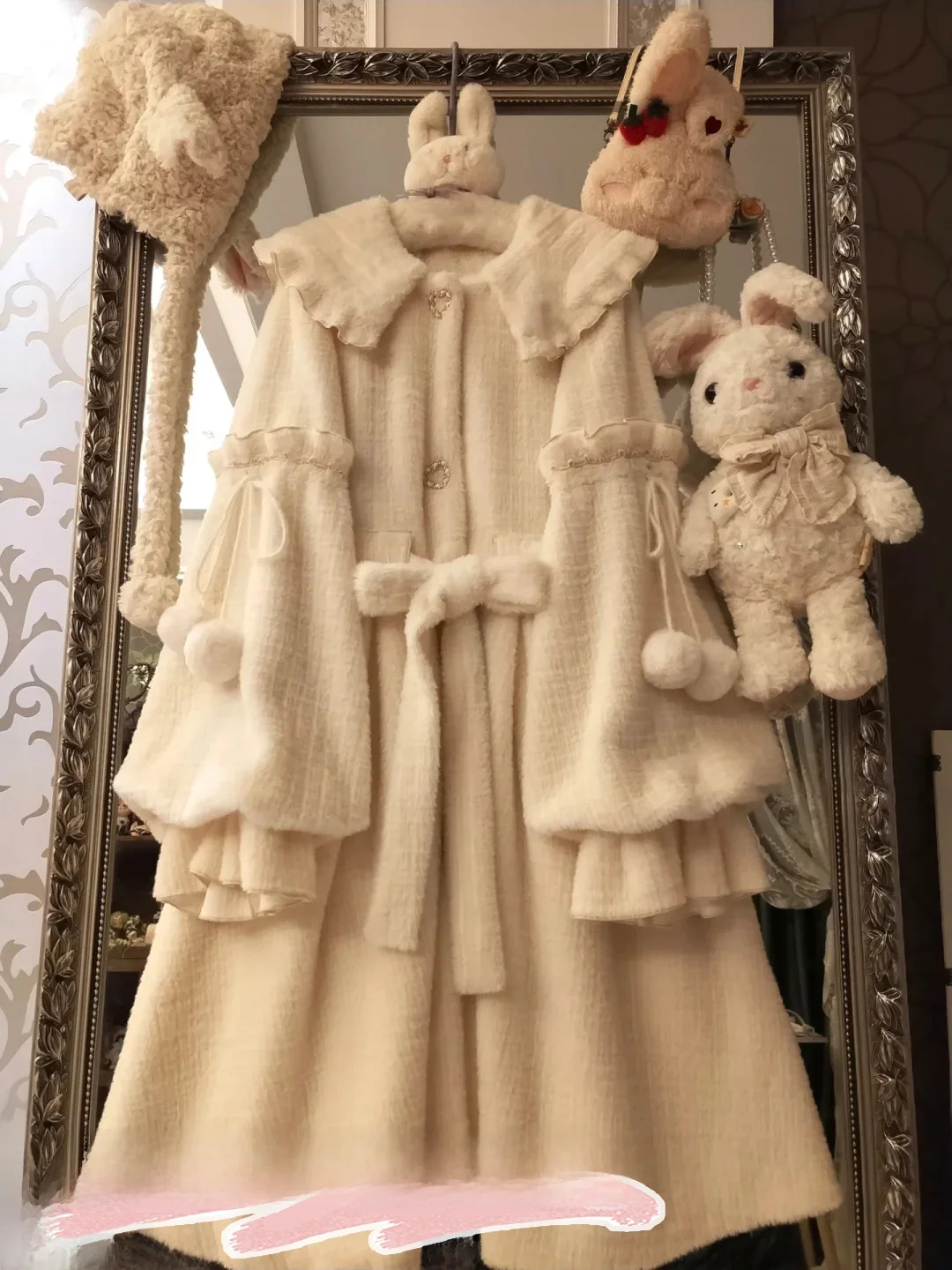 

Thiened шерстяное пальто с Fce Sweet Sle, длинная длина, подходит для Хэллоуина, женская модная осенне-зимняя верхняя одежда