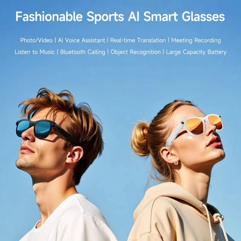 Gafas inteligentes AI, cámara HD de 8K, gafas de sol de 1200W píxeles, gafas multifuncionales con Bluetooth, llamadas, asistente de voz, gafas de traducción de música