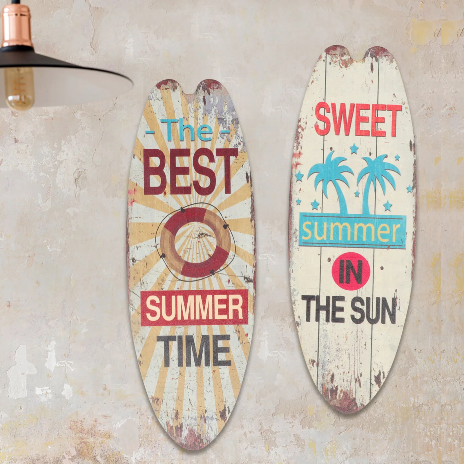 

2Pcs Ocean Theme Wooden Surfboard Plaques Vintage Style Home Decor for Bedroom Bar Cafe Decoration Wood Surfboard Plaque