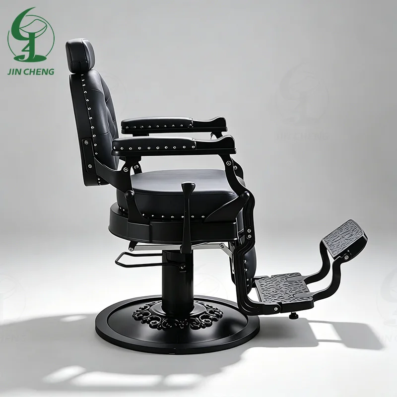Jincheng Black Men's Barber Chair Classic Retro Salon Barber Furniture Wholesale Luxury Barber Chairs Suitable for Barbershops.