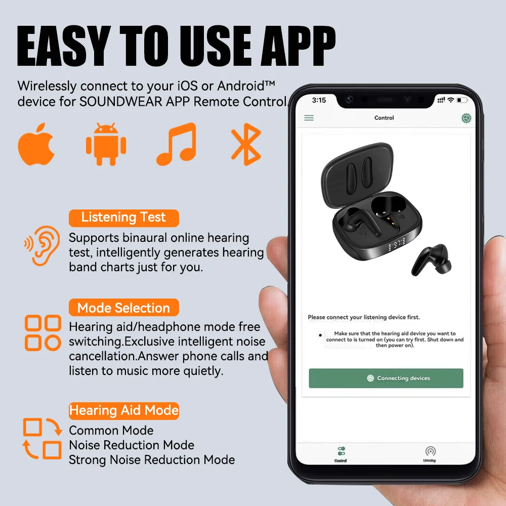 ITE Hearing Aids Rechargeable,Bluetooth Hearing Aids for Seniors with Smart App Enabled Call iOS/Android,Authentic Sound Quality
