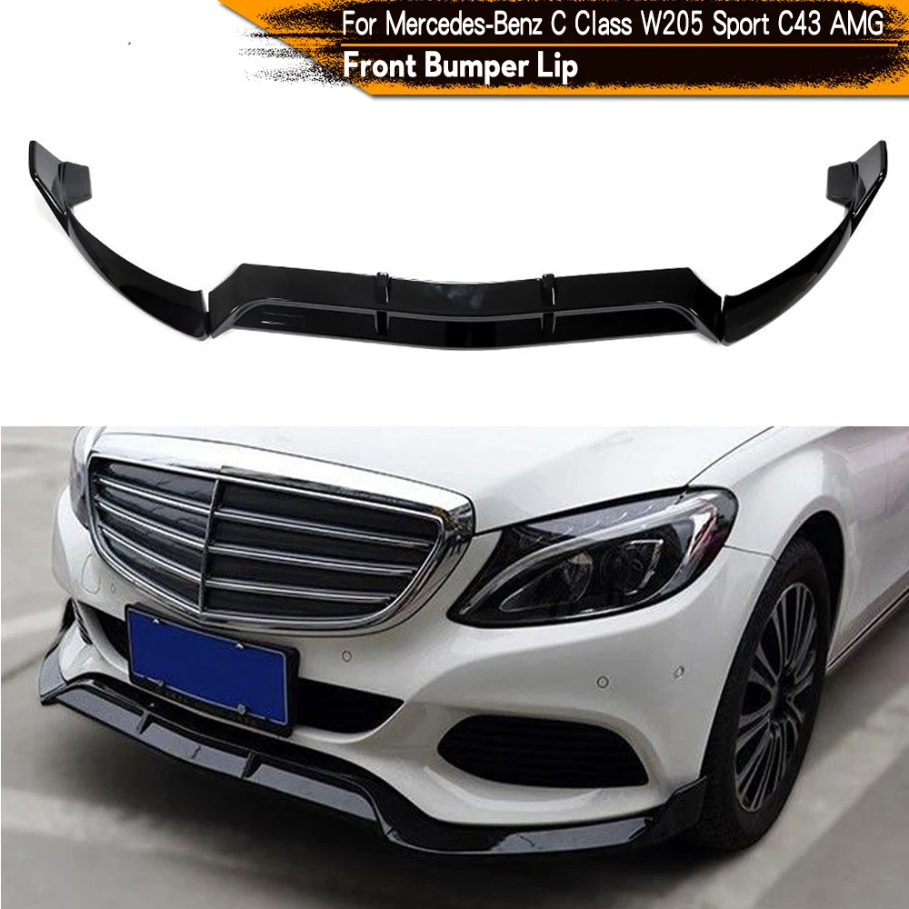 

PP Glossy Black Front Bumper Spoiler Splitters for Mercedes-Benz Class W205 C180 C200 C300 Sport C43 AMG 2015 - 2018 3PCS Style