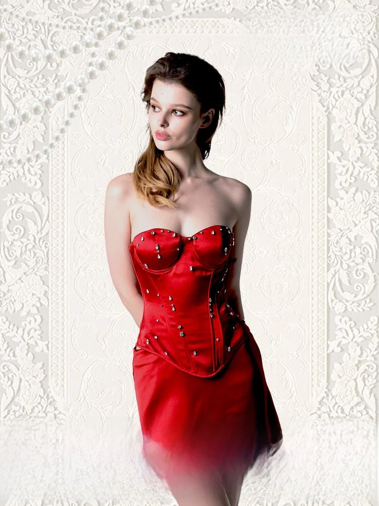 

Apodite красный атласный ручной работы с бриллиантами сексуальный привлекательный фибон Brtte корсет для похудения талии женский сексуальный сладкий топ