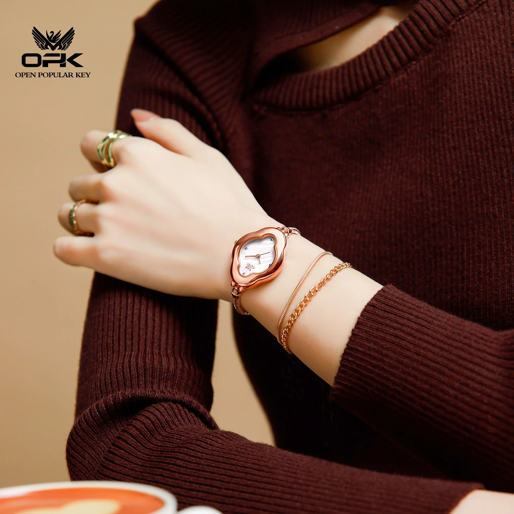 OPK 6093 Fashion Elegant Watch for Women 30m Waterproof Top Original Ladies Quartz Dress Wristwatch High Quality