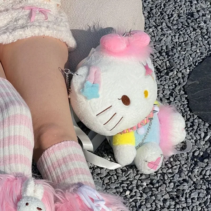 MBTI Y2k Hello Kitty Shoulder Bag for Women Original Rivet Harajuku Youth Backpack Doll Fashion Casual Exquisite Plush New Bag