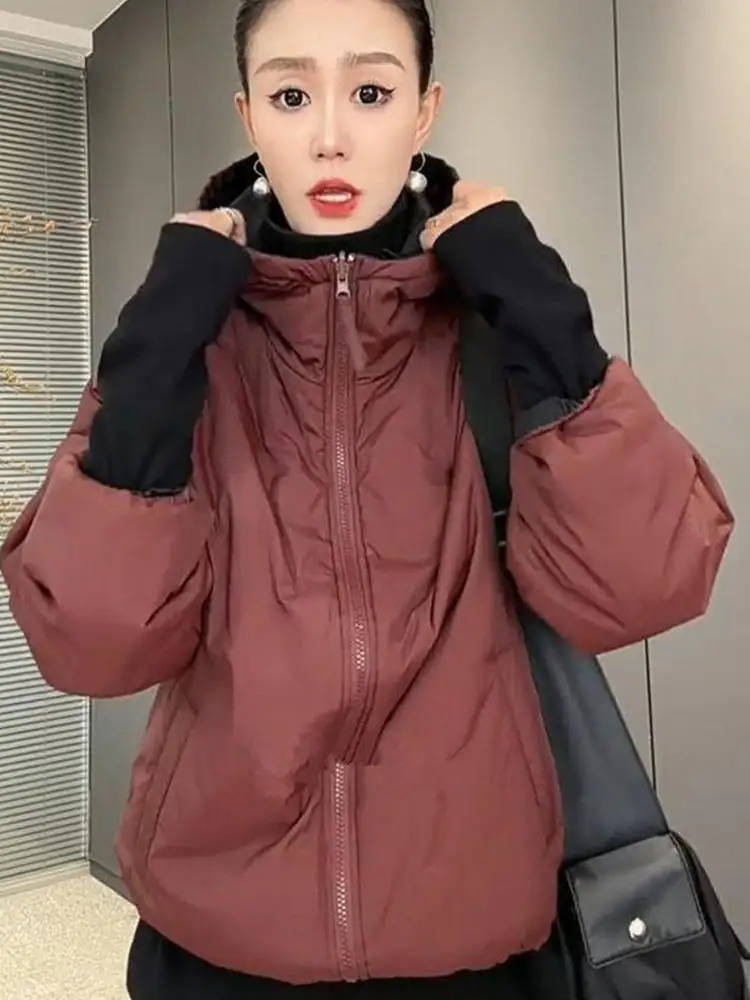 

plus Size Women's Casual Hooded Double-Sided Wear Cotton Jaet Autumn Winter Faion Comfortable Fit Zipper Closure Color