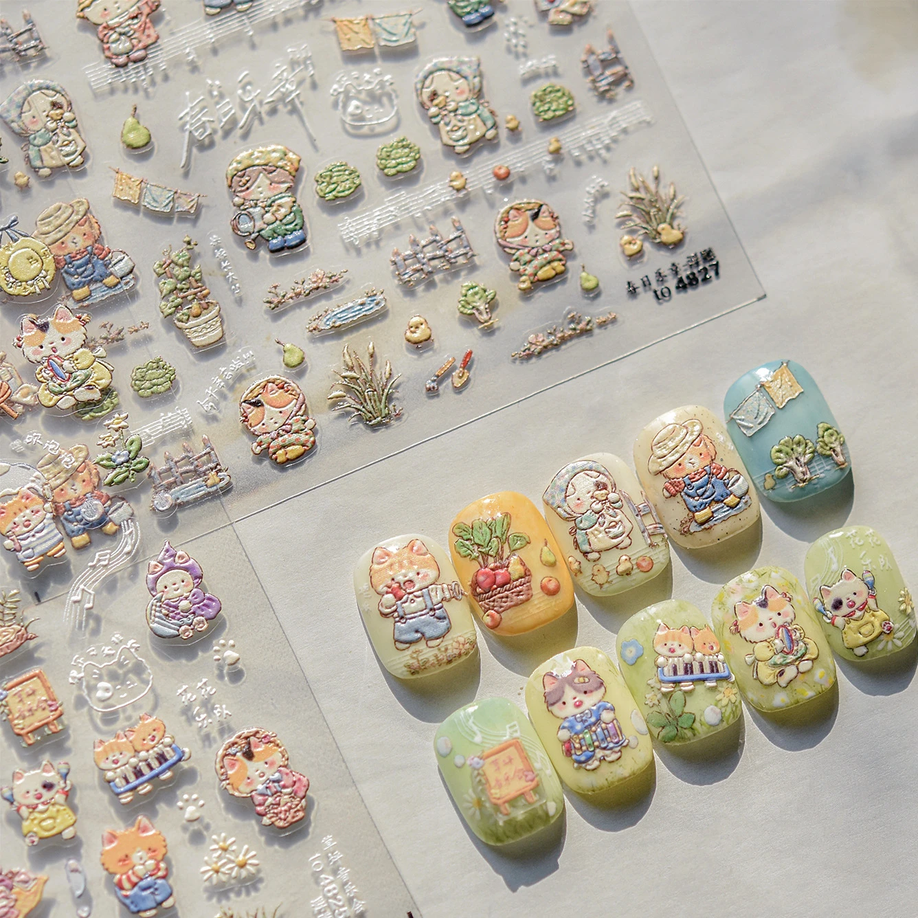 

Cute Spring Symphony Lawn Concert Flower Carrot Cat Chicken Pear Daisy Vegetable Charm Adhesive Nail Art Stickers Manicure Decal