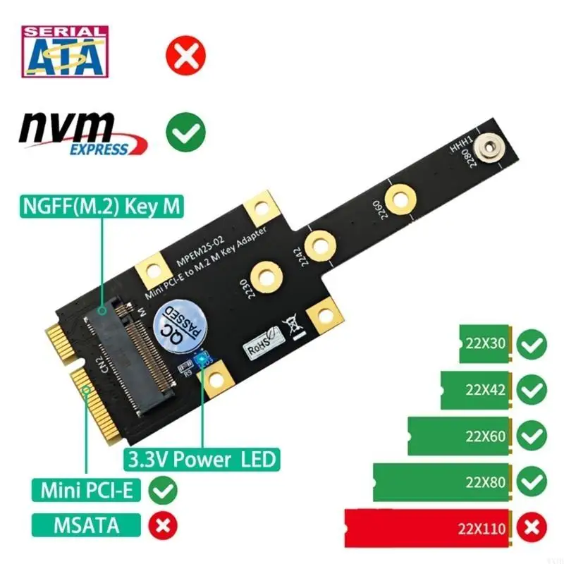Mini PCIE to M.2 MINIPCIE to NVME Convert Card Support 2230 2242 2260 2280 