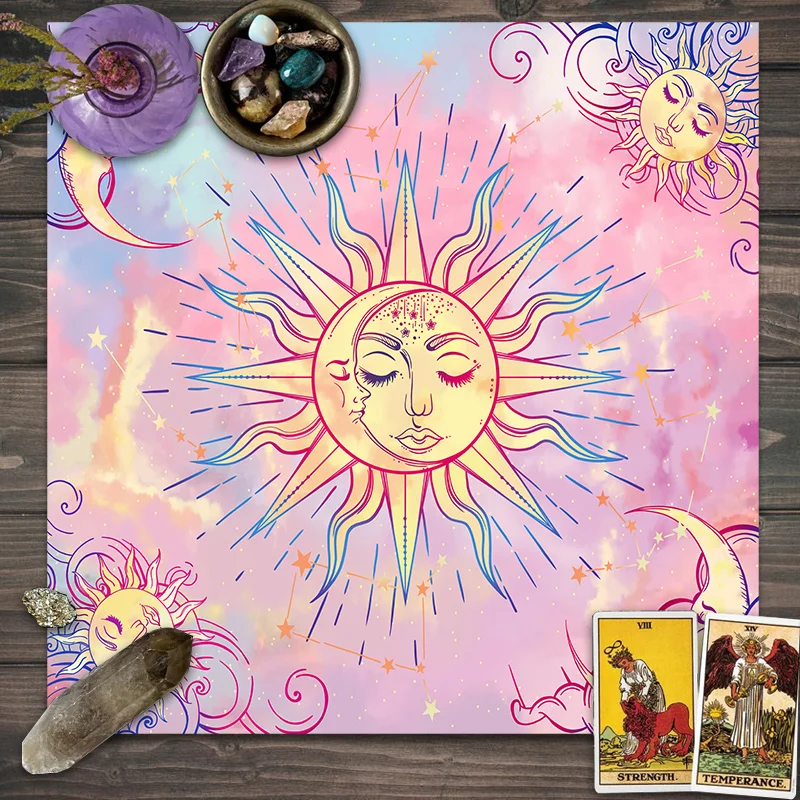 Tarot Cloth Astrology Tarot Cloth Neutral 2026 New 2D printed tablecloth countertop decorative cloth, pink sun and moon altar